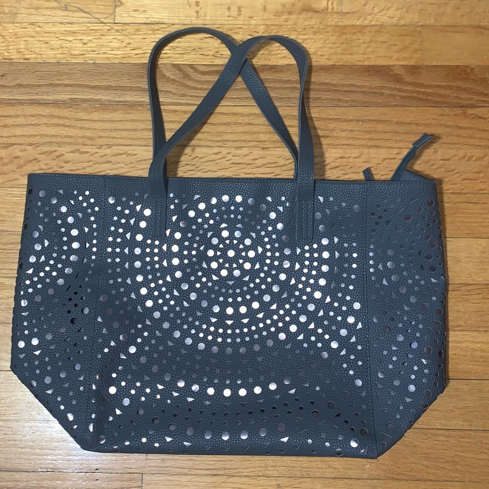 Bath & Body Works Large Laser Cut Grey & Metallic Silver/Dark Grey Tote Bag